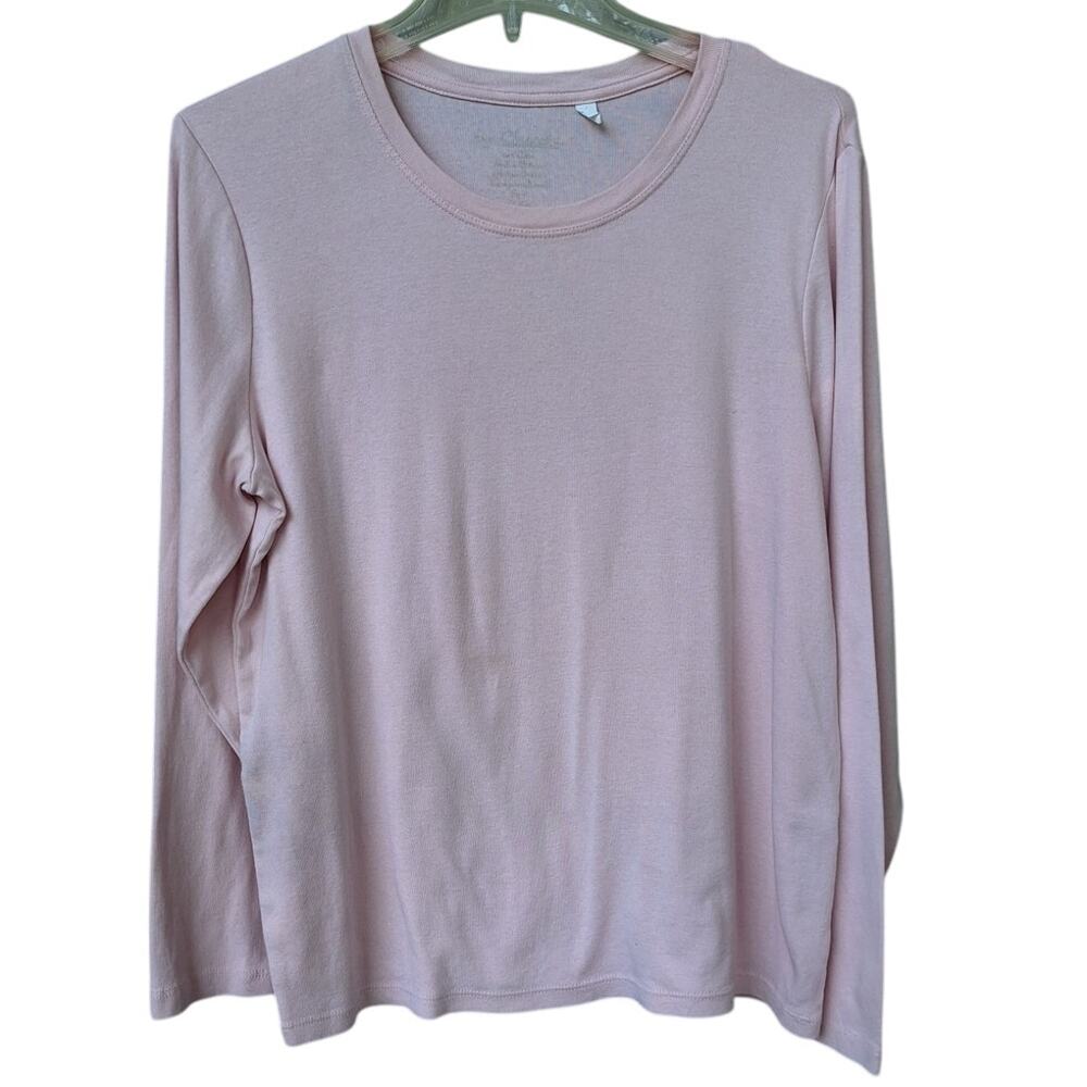 Chico's 100% Cotton Long Sleeves Basic T shirt Top Pink Size 2 = L Minimalist